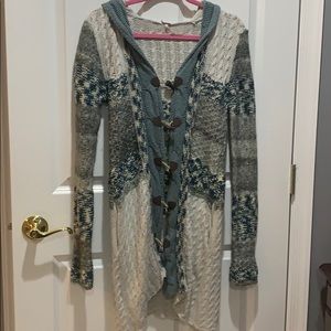 Free People Wool Hooded Toggle Long Sweater